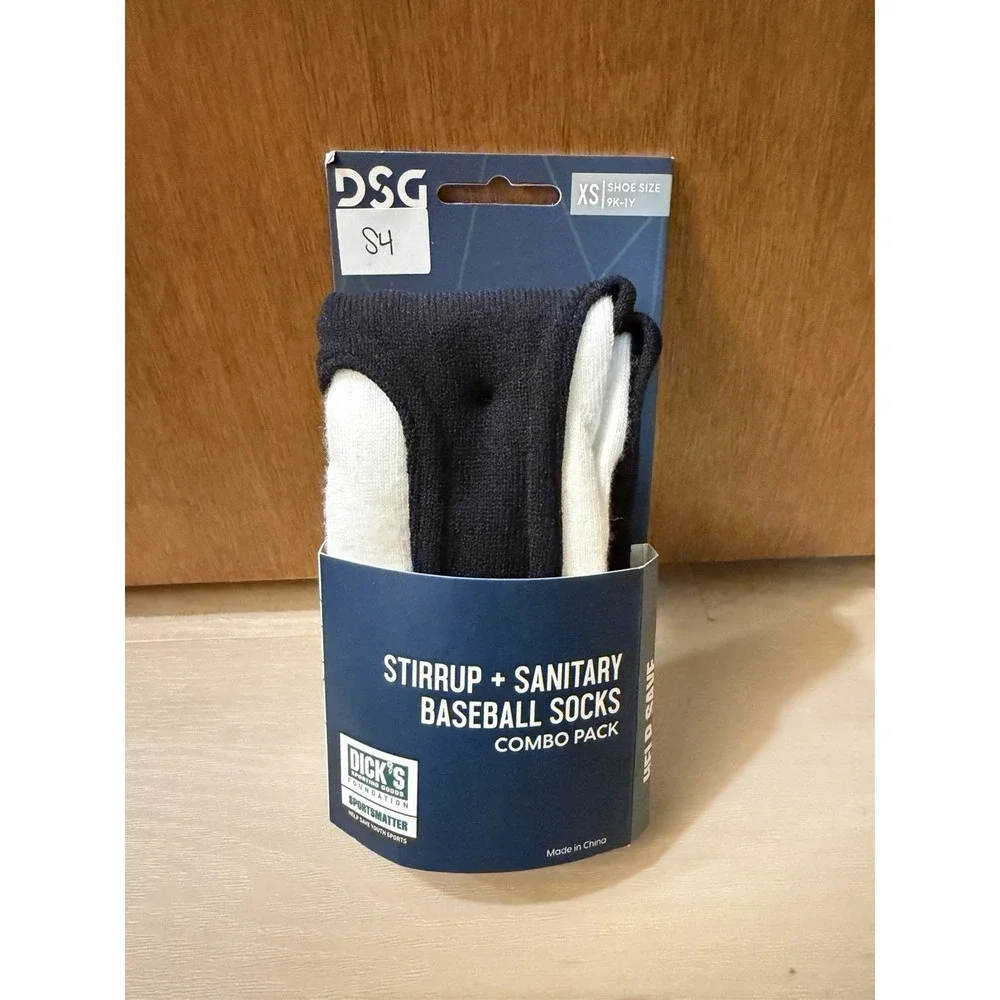 DSG Stirrup + Sanitary Baseball Socks Black and White, Youth XS 9K-1Y New S4